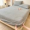 Sábana Bajera de Tafetán Engrosado tipo Gofre de Invierno Pieza Única Cálida Sencilla Protector de Colchón Cubierta de Cama Fija Todo Incluido