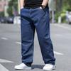 Jeans Masculino Plus Size Outono Solto Corte Reto Perna Larga Calças de Cintura Elástica