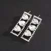 Pendientes de botón con borla de corazón y rectángulo incrustado de diamantes de imitación, estilo nuevo europeo y americano, con pasador de plata, para mujer, diseño de lujo ligero, sentido de gama alta, sentido de diseño, nicho