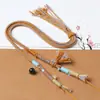 Cordón para collar DIY estilo Xizang, hilo de algodón retorcido a mano, tejido a mano con jade Hetian, cuentas de ámbar y cordón con colgante de oro