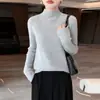 Suéter de punto de lana pura con cuello alto medio, de manga larga, para mujer, nuevo estilo otoño/invierno 2026, con patrón de punto trenzado, color liso, corte ajustado