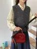 Chaleco de Punto con Perlas Pesadas y Cuello en V Estilo Socialité Transfronterizo, Chaleco de Punto Brillante con Lentejuelas de Alta Gama para Otoño e Invierno