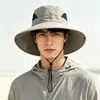 Chapéu Masculino Novo Verão Exterior Pesca e Montanhismo Respirável Proteção Solar Aba Larga Chapéu de Pescador Proteção Solar Chapéu de Sol