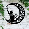 Letrero de Metal Luna Gato Negro Decoración para Colgar en la Pared Arte de Pared Decoración del Hogar Pintura de Lata Arte de Hierro Vintage