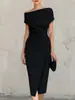 Vestido Plisado Cruzado Europeo y Americano 2026 de un Hombro con Cintura Ajustada, Elegante Vestido con Abertura para Banquetes y Uso Diario, Ropa de Mujer