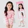 Camiseta Básica de Manga Larga para Niña, Nueva de Otoño, Elegante, Bordada con Corazón, Rayas Onduladas, Rosa con Salpicaduras Doradas