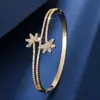 Pulsera de Lujo Ligero Transfronteriza con Doble Flor Entrelazada Incrustada de Circonita Exquisita Elegante de Gama Alta Moderna Versátil para Fiesta de Mujeres