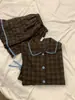 Nuevo estilo coreano retro algodón nube lazo azul cuadros manga corta pantalones cortos mujer holgado casual pijama para casa