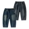 Pantalones de Mezclilla para Niños 2025 Invierno Nuevo Estilo Niño Carta Color Sólido Forro Polar Engrosado Pantalones de Mezclilla Modernos