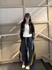 Pantalones de Chándal Anchos Talla Grande 150kg Estilo Americano con Tres Rayas para Mujer, Otoño e Invierno, Forrados de Felpa, Gruesos, Sueltos, con Retazos, Joggers