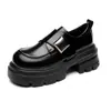 2026 Novos Mocassins de Estilo Britânico com Solado Grosso e Salto Bloco, Modernos e Versáteis, Sapatos de Couro com Bico Redondo que Aumentam a Altura para Pessoas Baixas