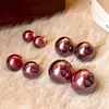 Brincos Perolados Vinho Brilhante Retro de Luxo de Alto Padrão Nicho Brilhantes Brincos Elegantes Novo Estilo Quente 2025