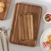 Bandeja de Madera de Acacia Plato de Madera Sólida Plato de Tronco Bandeja de Madera Negra Pura Plato Ovalado Bandeja de Té Japonesa Plato para Snacks y Pastel