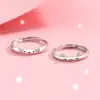 Anillo de Plata de Ley S925 Gato y Perro Carta de Amor Anillo de Pareja Lindo Simple Accesible Lujo Anillo de Dibujos Animados Apertura Ajustable