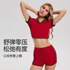 Camiseta Corta Dulce y Picante Estilo Americano para Mujer, Cuello en V Retro, Bloques de Color, Ropa Deportiva Corta de Puro Deseo, Top para Gimnasio Yoga