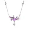 Colar Tichia Original Flor de Íris para Mulheres Prata Esterlina S925 Luxo Leve Design de Nicho Corrente para Clavícula Flor Roxa Sonhadora