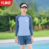 Roupa de Banho Infantil Meninos Conjunto de Duas Peças Manga Longa 2025 Novo Modelo Roupa de Banho Profissional Meninos Proteção Solar Treinamento para Crianças Mais Velhas