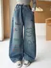 Nuevos jeans de mezclilla de primavera y otoño para niñas mayores, ropa infantil, jeans con grafitis elegantes y versátiles para niñas
