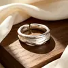 Anillo Versátil Abierto Yun Chao Xuan de Plata de Ley S925 Estilo Vintage Textura Arrugada Irregular Simple