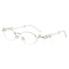Gafas de sol con etiqueta de caja personalizada, Monturas de metal ovaladas personalizadas incrustadas con diamantes, Gafas de montura pequeña, Material de montura personalizado, Caja de regalo personalizada