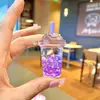 Pingente de Sucção, Chaveiro de Caneca de Chá com Leite com Contas de Bolha Luminosas, Lindo Pingente de Garrafa com Areia Movediça, Acessórios para Mochila Escolar, Pequenos Presentes