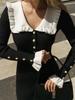 Vestido con volantes, falda de punto, otoño e invierno, nueva falda de suéter 2023, falda francesa transfronteriza europea y americana retro para dama