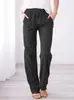 Pantalones Largos Casuales Holgados de Pierna Ancha con Cordón de Color Sólido de Algodón y Lino para Mujer Estación Independiente Pantalones de Pierna Ancha de Comercio Exterior