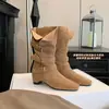 Novedad 2026~ Botas Holgadas Estilo Coreano Perezoso de Finales de Otoño, Botines Western de Ante con Punta Cuadrada, Hebilla y Tacón Oculto para Otoño-Invierno