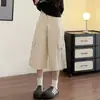 Pantalones Cropped de Nuevo Estilo de Moda Fáciles de Combinar Bolsillos Múltiples Casuales Sueltos Jeans de Chica Popular Pantalones de Pierna Ancha de Longitud Media Adelgazantes Ropa para Mujer