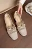 Zapatos de tacón individuales estilo lazo francés 2026 con lunares de malla, Nuevos y elegantes zapatos Mary Jane con punta cuadrada, diseño hueco y una sola tira para aumentar la altura