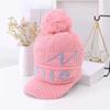 Gorro de punto cálido con forro de felpa de chenilla para mujer, estilo coreano, engrosado, visera de pico de pato, lana, protección para orejas, moderno