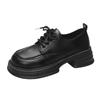 Zapatos de piel pequeños con tacón grueso y suela gruesa para mujer, mocasines con cordones, estilo británico retro, combinables, para invierno de 2024.