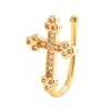 Brincos de Clipe Zircônia Fashion de Luxo Leve, Brincos Geométricos Multicamadas Personalizados de Cruz e Floco de Neve Sem Piercing, Brincos de Clipe de Trevo de Quatro Folhas