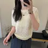 Top de Punto Calado Jacquard Europeo de Manga Corta para Mujer 2026 Verano Nuevo Único y Elegante Camiseta de Nicho