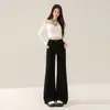 Jeans de campana negros de tiro alto elásticos en cuatro direcciones para mujer, ajuste holgado, adelgazantes, cubren la cadera, modernos y versátiles, talla juvenil naranja