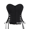 Novo Corset Preto Estilo Menina Picante com Cadarço e Zíper, Corpete de Cor Sólida, Corset Modelador de Cintura Espinha de Peixe Streetwear