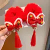 2025 Decoração de Ano Novo Chinês Ano Novo Headwear Vermelho Pelúcia Hairband Hairpin Mulheres Crianças Antigo Hanfu Acessórios