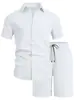 Ropa de Hombre Transfronteriza Verano Nuevo Estilo Camisa de Manga Corta de Color Sólido con Solapa Cardigan Traje Casual de Negocios de Manga Corta y Shorts