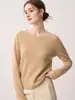 Suéter de cachemira 100% pura sin costuras de primera línea para mujer, dobladillo enrollado, cuello redondo, suéter base de punto simple para commuting, suave y pegajoso