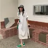 Vestido informal de verano estilo coreano talla grande para mujer, falda tipo camiseta suelta con abertura por encima de la rodilla, estampado de letras estilo western