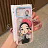 Funda de Teléfono con Bloques de Color y Ventana Grande de Chica de Dibujos Animados Compatible con iPhone 18 Chica con Sombrero Retro Apple 17 Funda Protectora