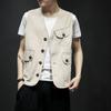 2024 primavera y verano nueva moda nacional Chaleco retro de algodón y lino para hombre Chaleco casual japonés de talla grande chaleco para hombre