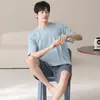 Pijama de Algodón 100% para Hombre de Verano, Conjunto Casual de Shorts y Manga Corta de Verano, Cómodo y Transpirable, Algodón Puro, Tallas Grandes Ropa de Casa