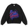 Moletom com Capuz Estilo Vintage com Estampa de Slogan de Corrida Vermelho e Azul, Marca de Moda High Street, Caimento Solto, Moletom Unissex, Em Estoque