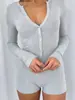 Amazon 2025 Otoño Nuevo Europeo y Americano Mono Ajustado para Mujer Casual Botones Algodón Top Manga Larga Cuello en V
