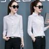 Primavera e Outono nova camisa branca feminina de manga comprida estilo coreano cor combinando xadrez profissional formal vestir macacão preto camisa de trabalho feminina