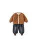 Camiseta Básica de Manga Larga de Color Sólido Bangxuan, Chaqueta de Algodón Sencilla, Jeans Jogger Engrosados, Conjunto de Tres Piezas para Niños, Atuendo para Niños