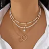 Collares Europeos y Americanos para Mujer, Gama Alta, Estilo Cool, Collar con Colgante de Perla en Forma de Corazón, Collar con Cadena de Aleación Personalizada y Borla