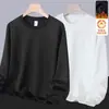 Camiseta masculina de manga longa para outono e inverno, marca da moda, corte solto, forrada com fleece, camiseta básica casual, moletom estampado com gola redonda para jovens estudantes