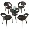 Mesa de Café Pequeña para Balcón de Ratán Mesa Redonda de Cristal y Silla Especial para Negociación Encimera Redonda Juego de Tres Piezas Tejido Doble Capa para Beber Té Elegante